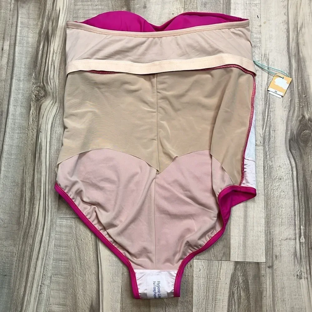 NWT Kona Sol Tummy Control Twist-Front One Piece Swimsuit sz 20 missing strap